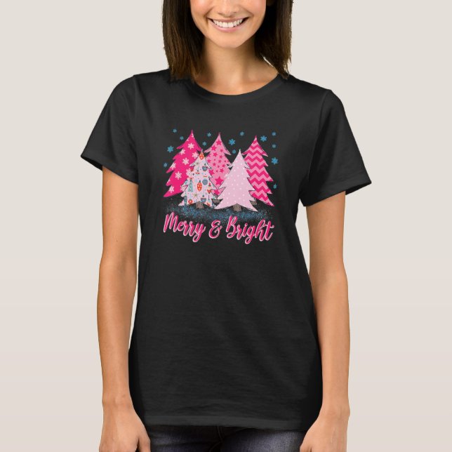 Camiseta Merry And Bright Pink Christmas Tree (Frente)