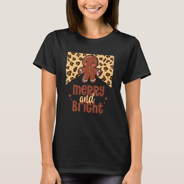 Camiseta Merry and Bright Retro Christmas Gingerbread Weste (Frente)