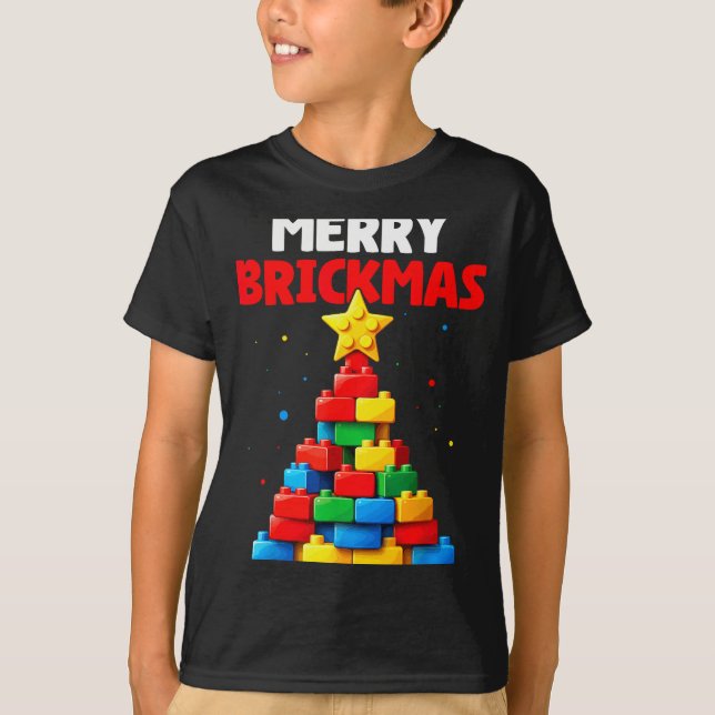 Camiseta Merry Brickmas Block Building Builder Brick Master (Frente)