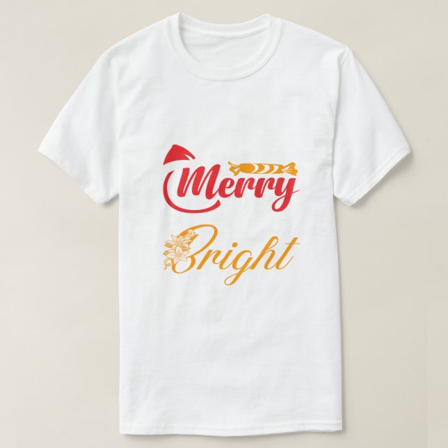 Camiseta "Merry & Bright" Elegant Christmas Typography (Frente do Design)