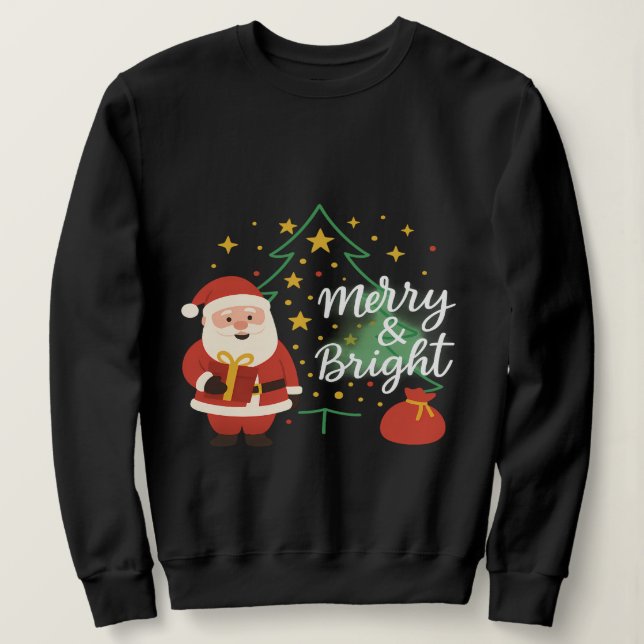 Camiseta Merry & Bright Santa Xmas Tree Sweatshirt Gift (Frente do Design)