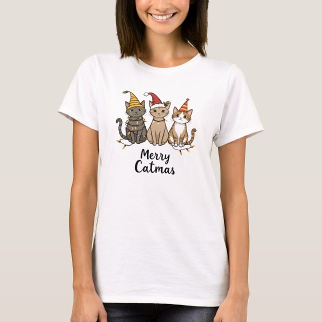 Camiseta Merry Catmas Funny Cat Lover (Frente)