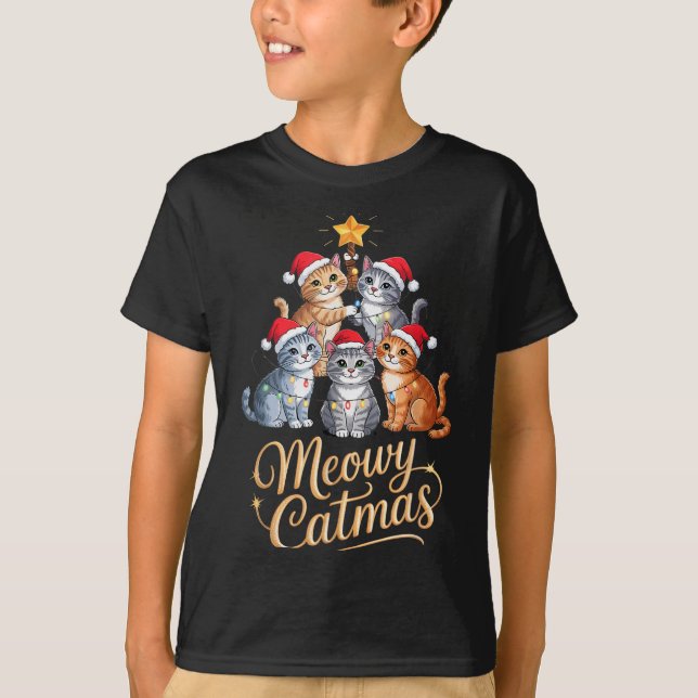 Camiseta Merry Catmas Funny Christmas Tree Matching Meowy X (Frente)