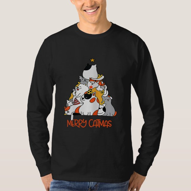 Camiseta Merry Catmas Xmas Funny Cats Christmas Tree Men (Frente)