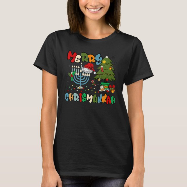 Camiseta Merry Chrismukkah Hanukkah Jewish Chanukah Menorah (Frente)