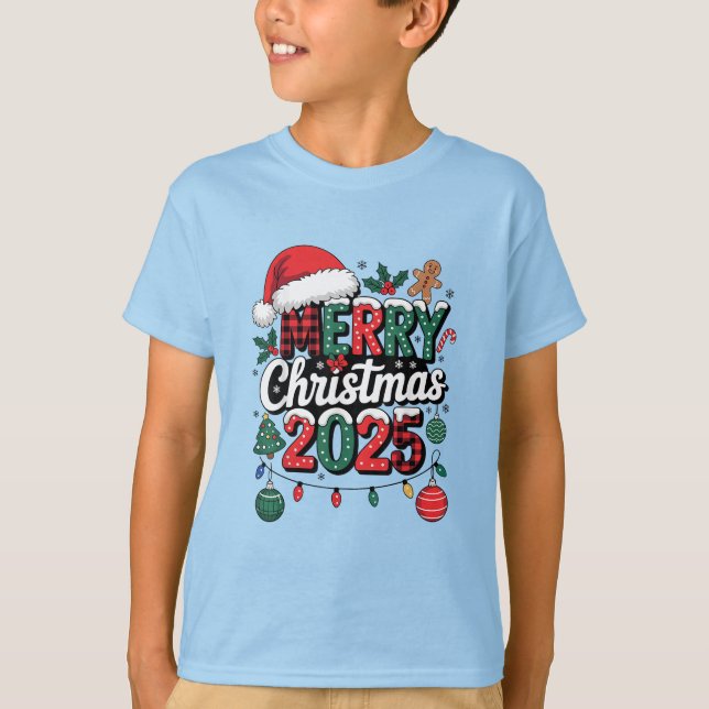 Camiseta Merry Christmas 2025 Family Funny Santa Hat Pajama (Frente)