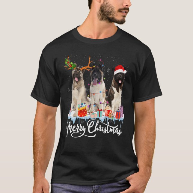 Camiseta Merry Christmas American Akita Hat Light Santa Xma (Frente)