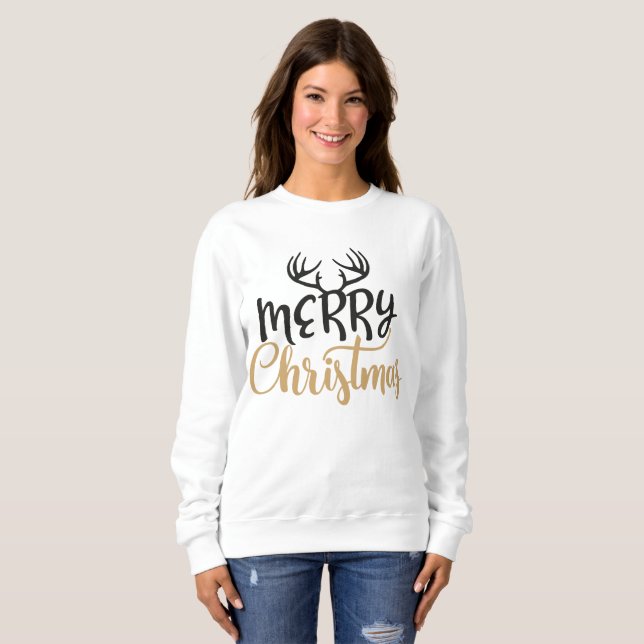 Camiseta Merry Christmas Antler Sweatshirt for Women (Frente Completa)