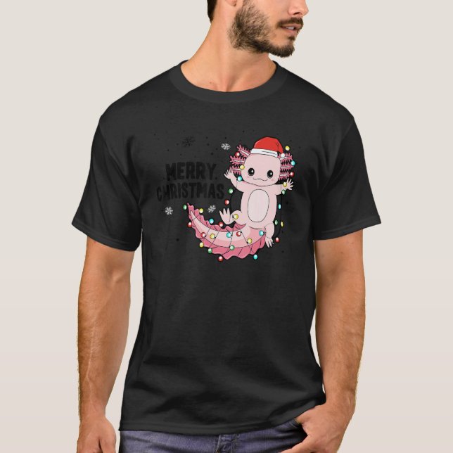 Camiseta Merry Christmas Axolotl Xmas Lights Salamander (Frente)