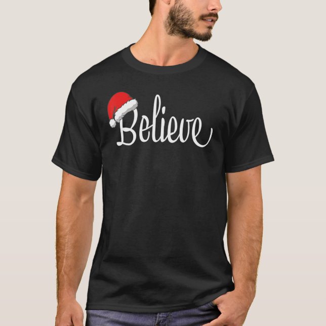 Camiseta Merry Christmas Believe In Santa Claus Family Matc (Frente)