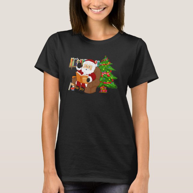 Camiseta Merry Christmas Book Reading Santa Claus Xmas Book (Frente)