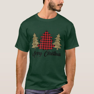 Camiseta Merry Christmas Buffalo Red Plaid Leopard Christma