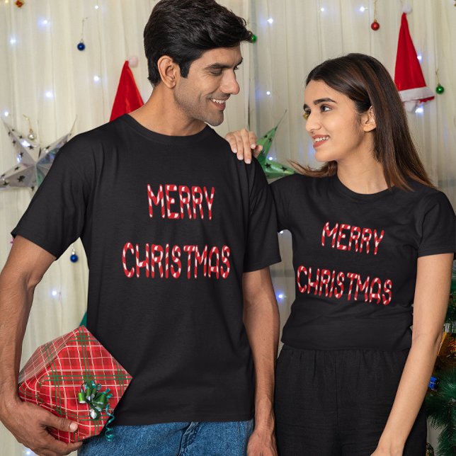 Camiseta Merry Christmas Candy Cane Font (Merry Christmas Candy Cane Font T-Shirt)