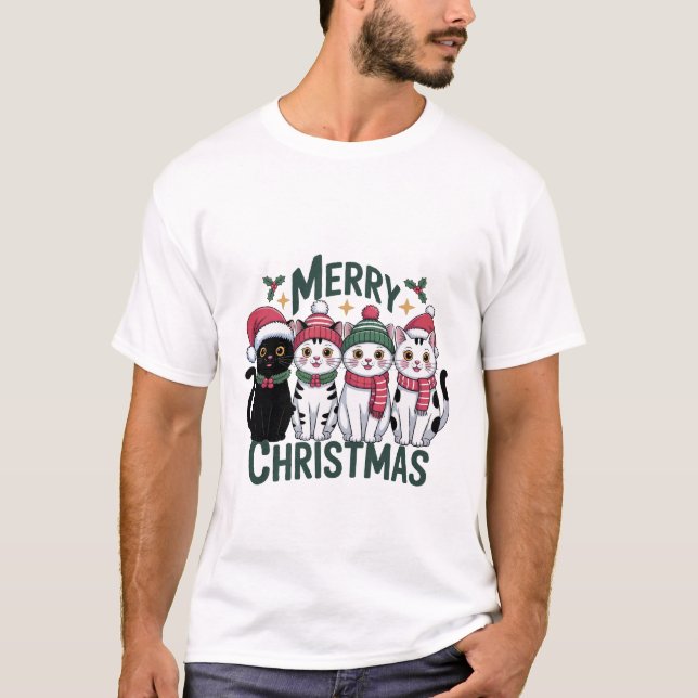Camiseta Merry Christmas Cats Design – Cute Funny Kawaii Ca (Frente)