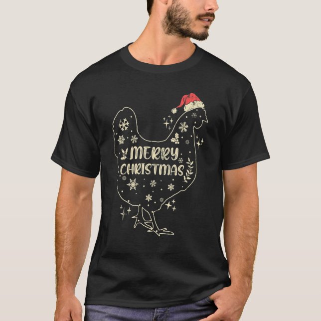 Camiseta Merry Christmas Chicken Wearing Santa Clause Hat (Frente)