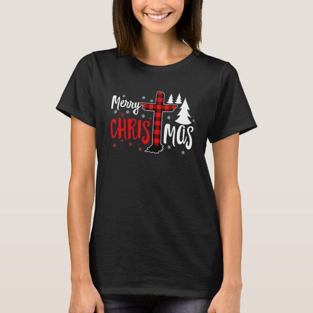 Camiseta Merry Christmas Christians Buffalo Plaid 1 (Frente)