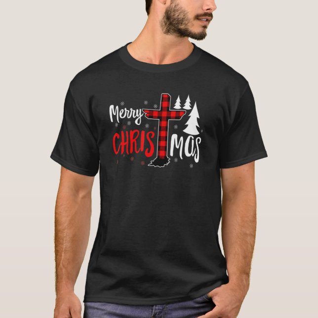 Camiseta Merry Christmas Christians Buffalo Plaid 2 (Frente)