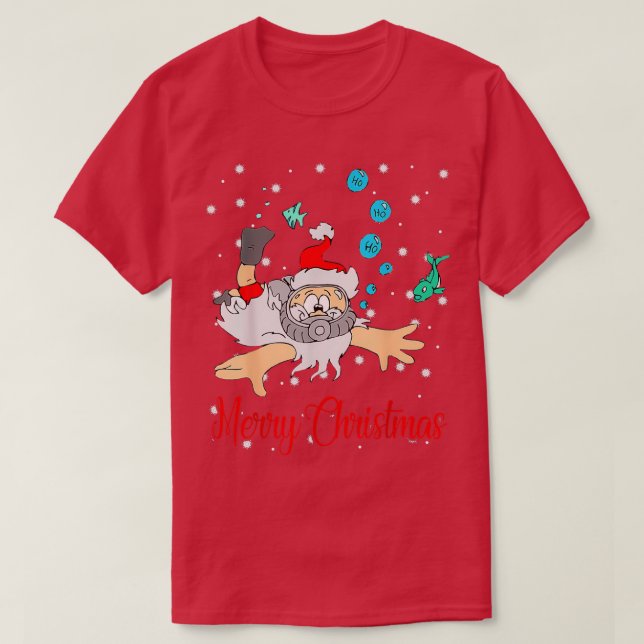 Camiseta Merry Christmas Cool Christmas Santa Scuba Diving  (Frente do Design)