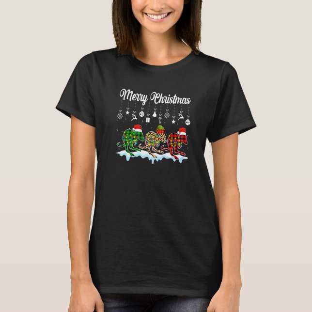Camiseta Merry Christmas Cute Kangaroo  Xmas Leopard Plaid (Frente)