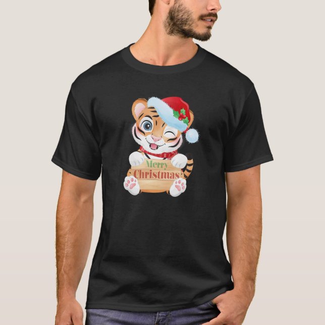 Camiseta Merry Christmas Cute Santa Tiger Holiday Pajama (Frente)