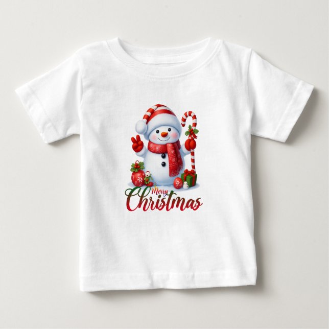 Camiseta Merry Christmas Cute Snowman Illustration Tee (Frente)