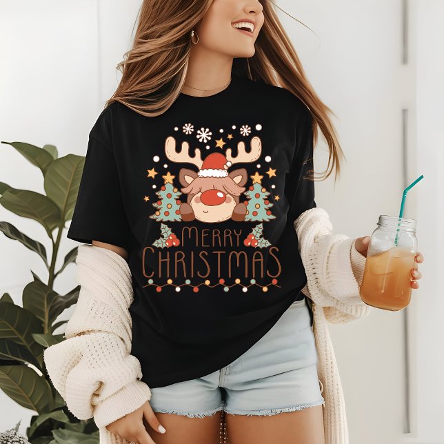Camiseta Merry Christmas — Cute Whimsical Fesical Reindee (Criador carregado)