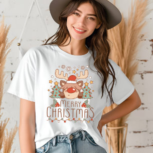 Camiseta Merry Christmas — Cute Whimsical Fesical Reindee
