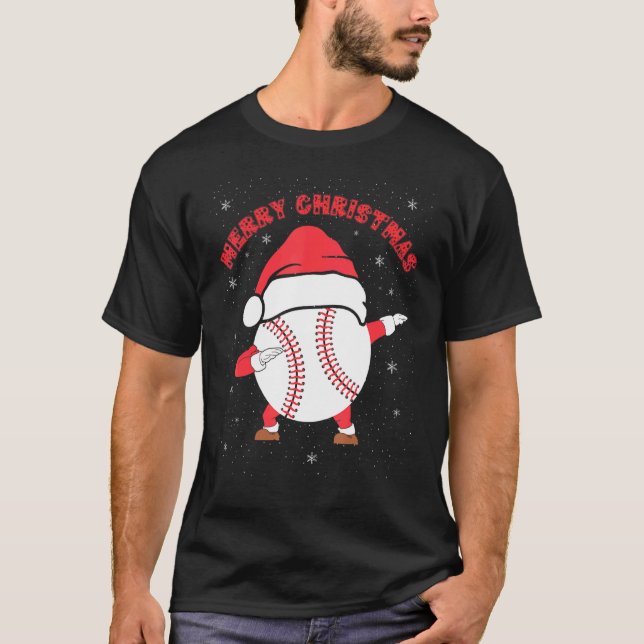 Camiseta Merry Christmas Dabbing Baseball with Xmas Hat   M (Frente)