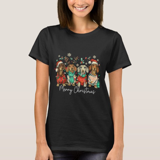 Camiseta Merry Christmas Dachshund Santa Dog Xmas Lights Ho (Frente)