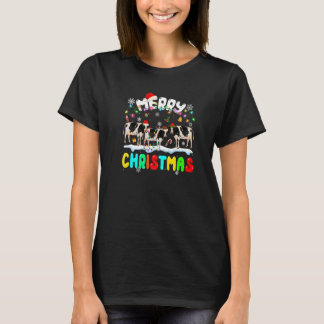 Camiseta Merry Christmas Dairy Cow Santa Hat Xmas Lights P