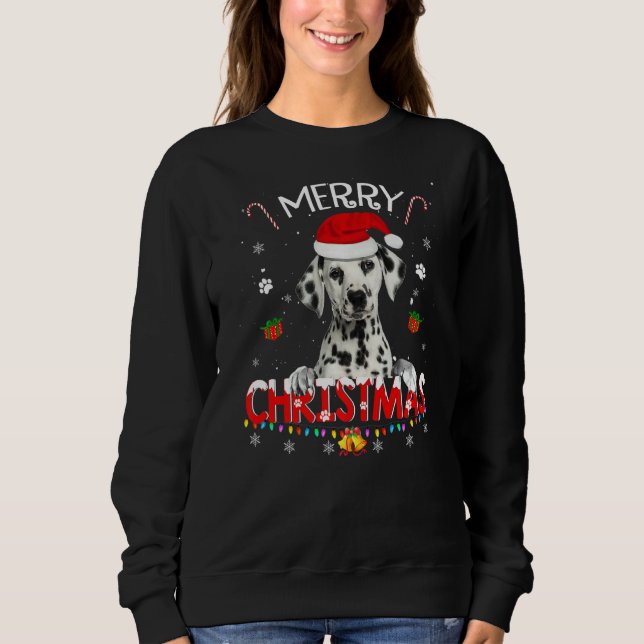 Camiseta Merry Christmas Dalmatian Dog Santa Hat Lights Xma (Frente)