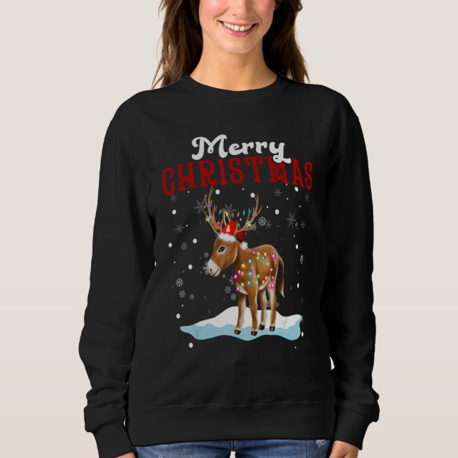 Camiseta Merry Christmas Donkey Tree Lights Donkey Christma (Frente)