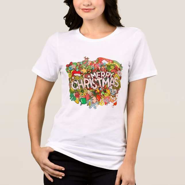 Camiseta Merry Christmas Doodle Extravaganza (Frente)