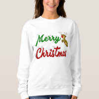 Merry Christmas Flying Reindeer red green script