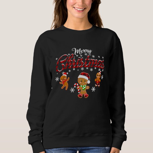 Camiseta Merry Christmas Gingerbread Xmas Red Plaid Cookie  (Frente)