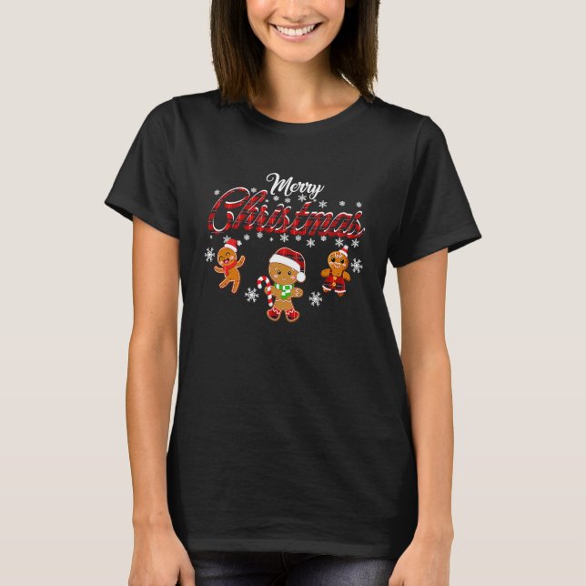 Camiseta Merry Christmas Gingerbread Xmas Red Plaid Cookie  (Frente)