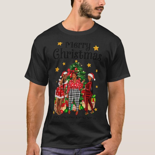 Camiseta Merry Christmas Happy New Year African American Bl (Frente)