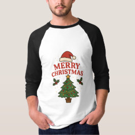 Camiseta Merry Christmas Holiday Tree & Santa Hat Festive 