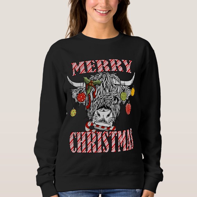 Camiseta Merry Christmas Longhorn Cow Candycane Xmas Holida (Frente)