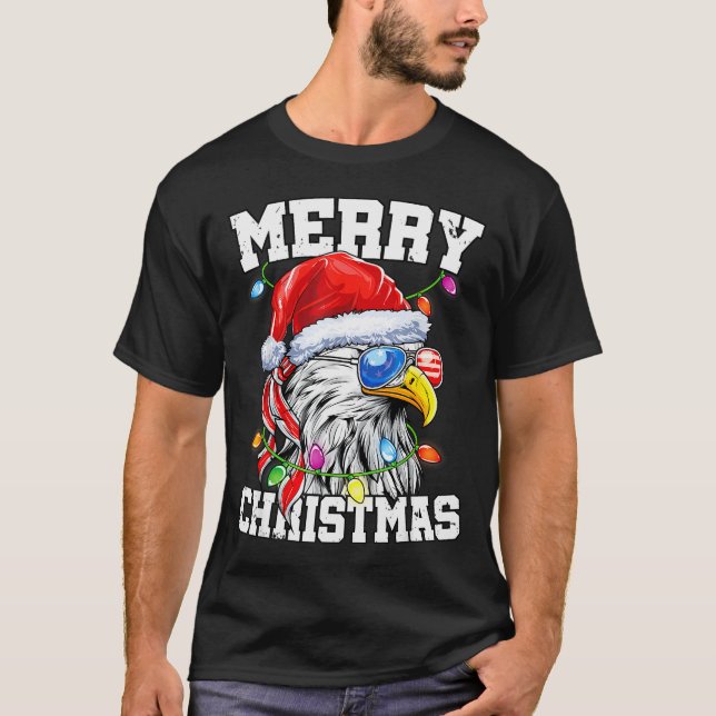Camiseta Merry Christmas Patriotic Usa Patriotic Santa Bald (Frente)