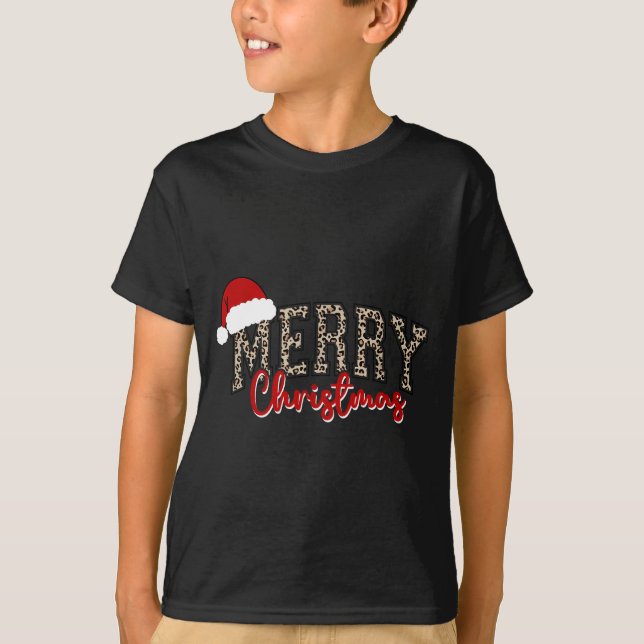 Camiseta Merry Christmas Pattern Xmas Leopard Family Cute W (Frente)