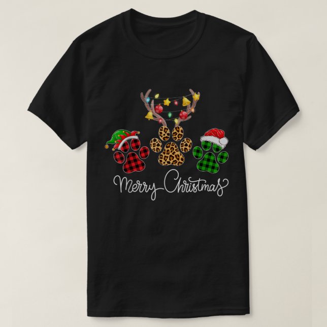 Camiseta Merry Christmas Paw Prints Design (Frente do Design)
