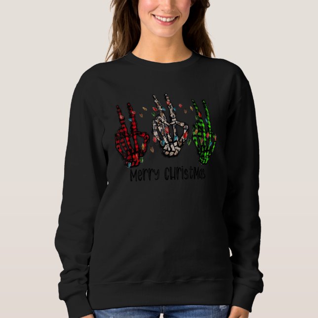 Camiseta Merry Christmas Peace Skeleton Hand Peace Xmas (Frente)