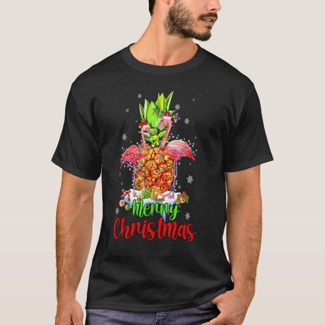 Camiseta Merry Christmas Pineapple Flamingo  Xmas (Frente)