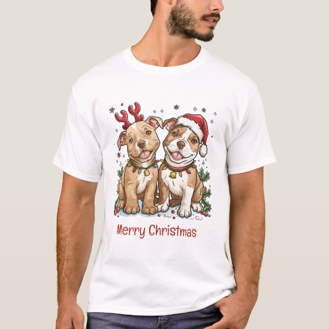 Camiseta Merry Christmas Pit Bull Cães (Frente)