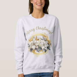 Camiseta Merry Christmas Poinsettia White & Gold Sweatshirt
