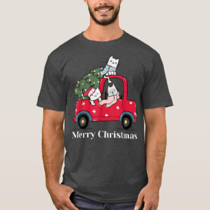 Camiseta Merry Christmas Red Truck Cat Lover Pajama