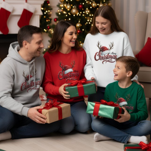 Camiseta Merry Christmas Reindeer Antlers & Santa Hat T-Shi (Criador carregado)