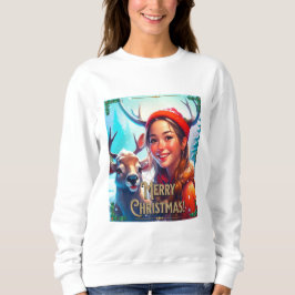 CAMISETA MERRY CHRISTMAS REINDEER COM GAROTA FELIZ