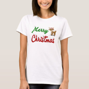 Camiseta Merry Christmas Reindeer red green script
